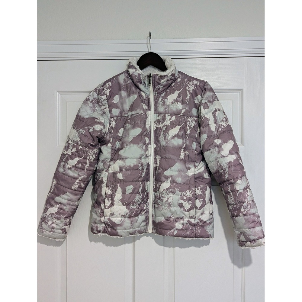 The North Face Girls Reversible Mossbud Swirl Jacket Purple Mountain Print L 14